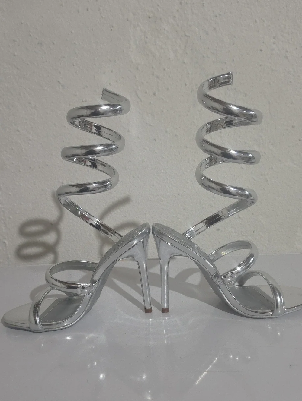 Cape Robbin Dayna Silver Spiral Wrap Women's Heeled Sandals